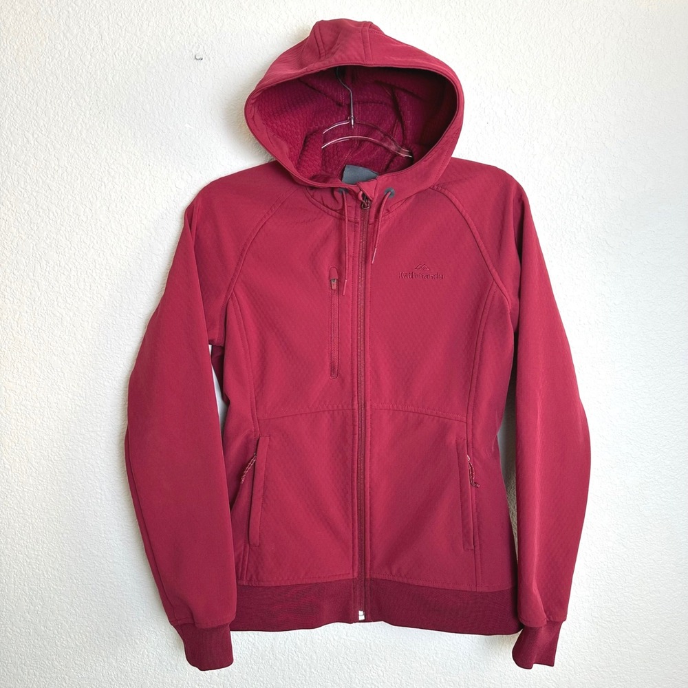 Kathmandu Womens Softshell Jacket Berry Red Honeycomb Fleece Hooded Size 8